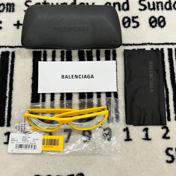 Balenciaga Shield Narrow Oval Frame Mirror Lens Sunglasses - Yellow Colorway - Picture 1 of 7